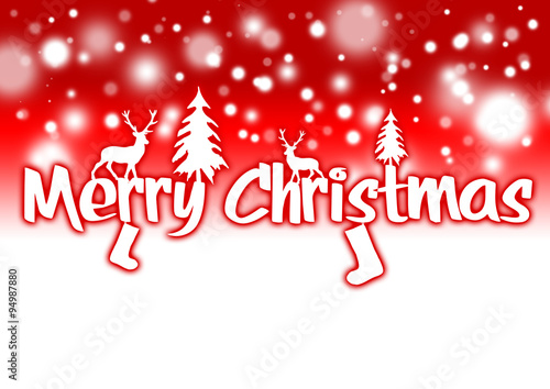 Merry Christmas   Frohe Weihnachten Schriftzug mit Elch und Tannenbaum