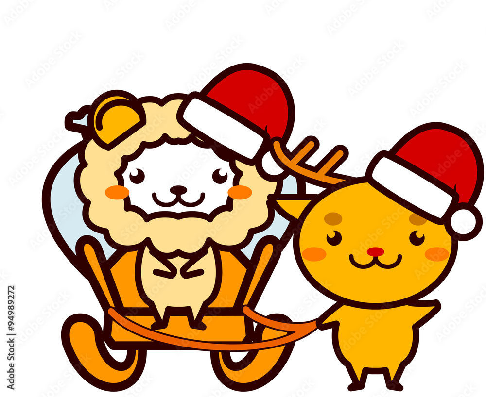 Fototapeta premium クリスマスのプレゼントを運ぶ動物シリーズ