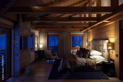 3D rendering bedroom house in the mountain © korisbo