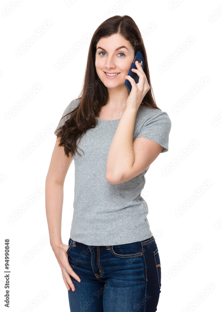 Brunette woman talk to cellphone Brunette woman talk to cellphone