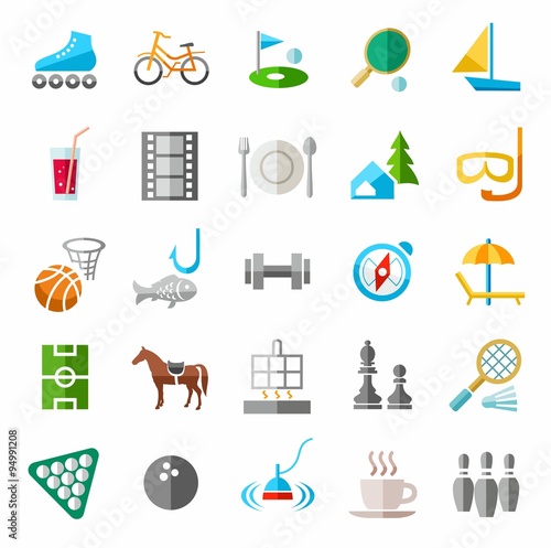 Entertainment, leisure, color icons, images. 