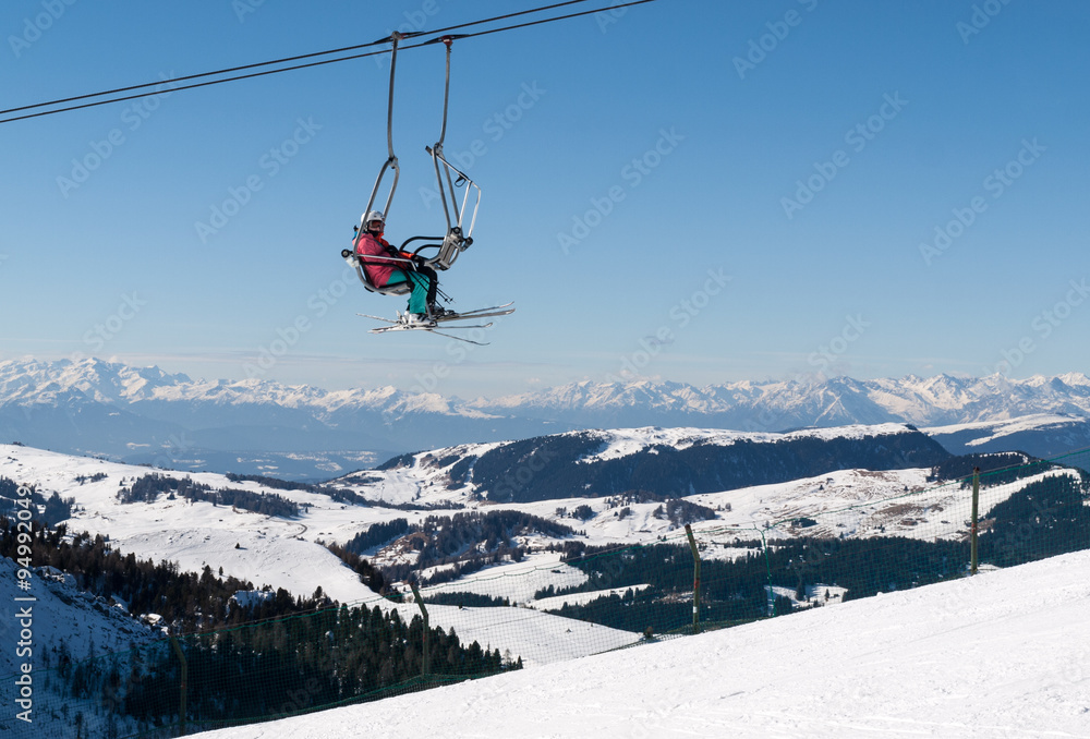 Skiing area in the Dolomites Alps. Overlooking the Sella group in Val Gardena. Italy Skiing area in the Dolomites Alps. Overlooking the Sella group in Val Gardena. Italy