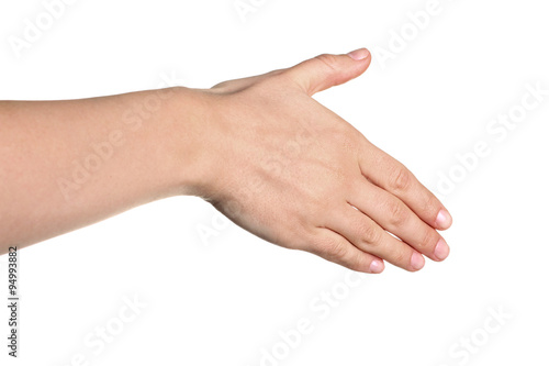 Female hand outstretched for a handshake, isolated on white. © Studio KIVI