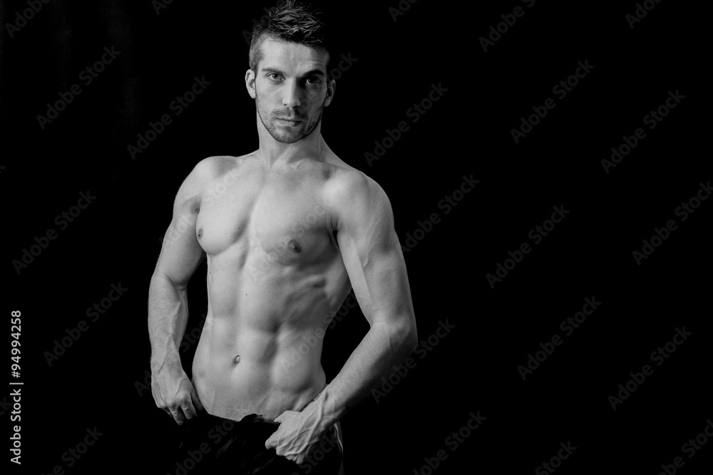 Naklejka premium Handsome man in black and white 