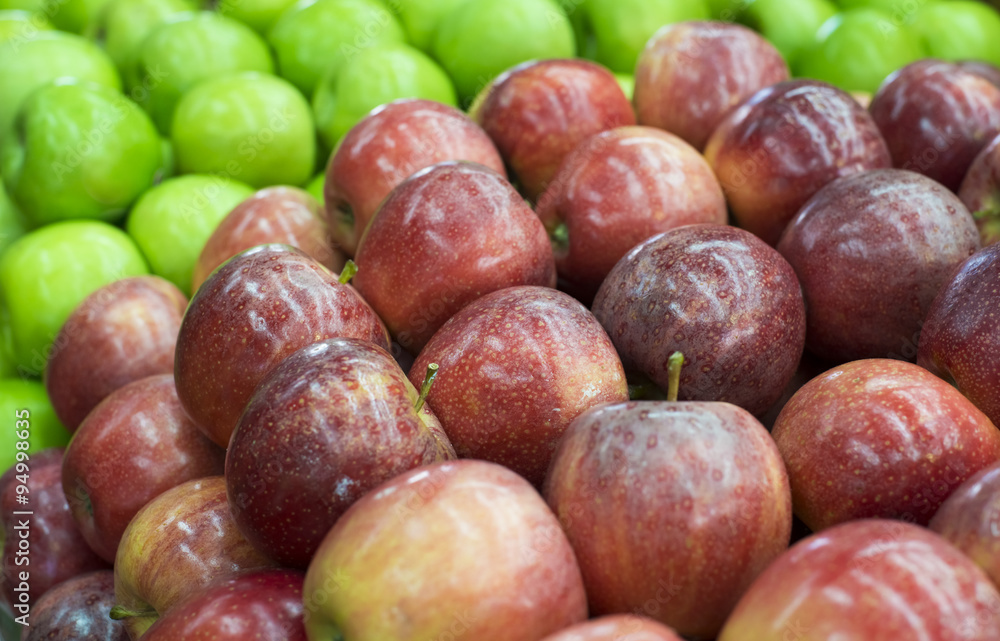 Fototapeta premium Fresh apples in supermarkets (selective focus)