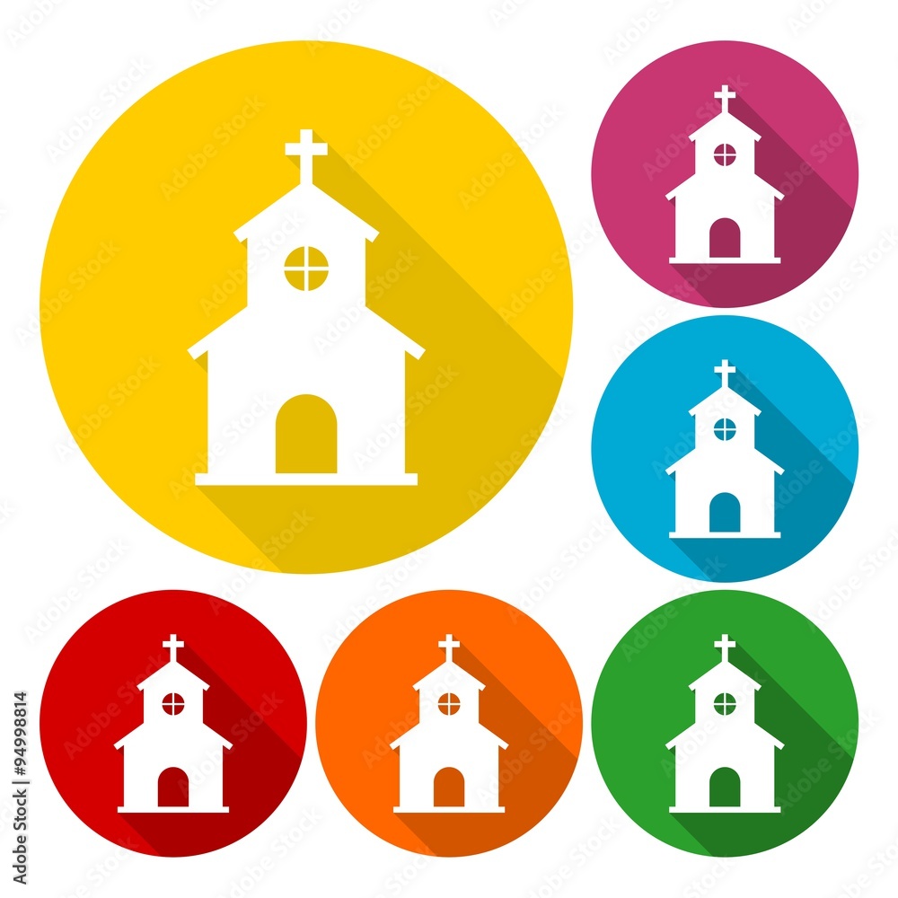 Church icons set with long shadow Church icons set with long shadow