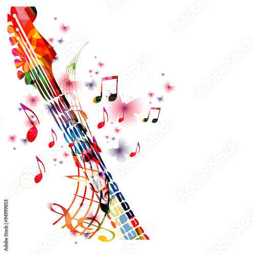 Colorful guitar fretboard with butterflies