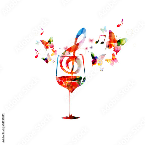 Colorful wine glass with music notes