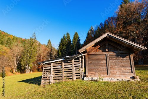 Wooden Shed - Val di Sella Trentino Italy / Typical wooden shed in Italian Alps - Val di Sella (Sella Valley), Borgo Valsugana, Trento, Italy
