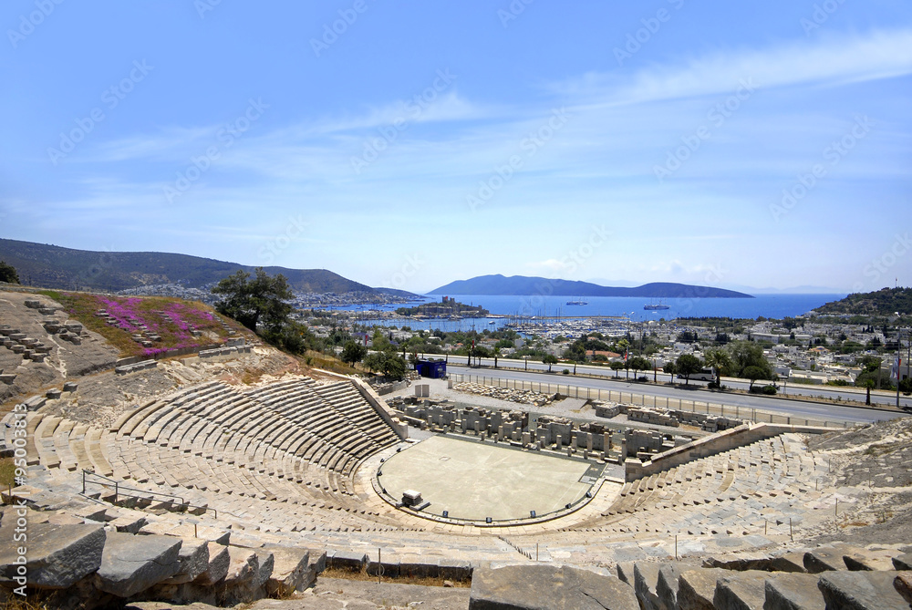 Amphitheater view from famous tourism city Bodrum Turkey