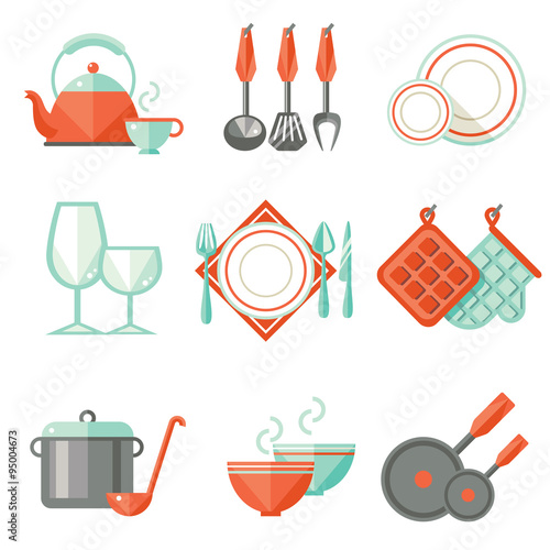 Kitchen utensils, flat design
