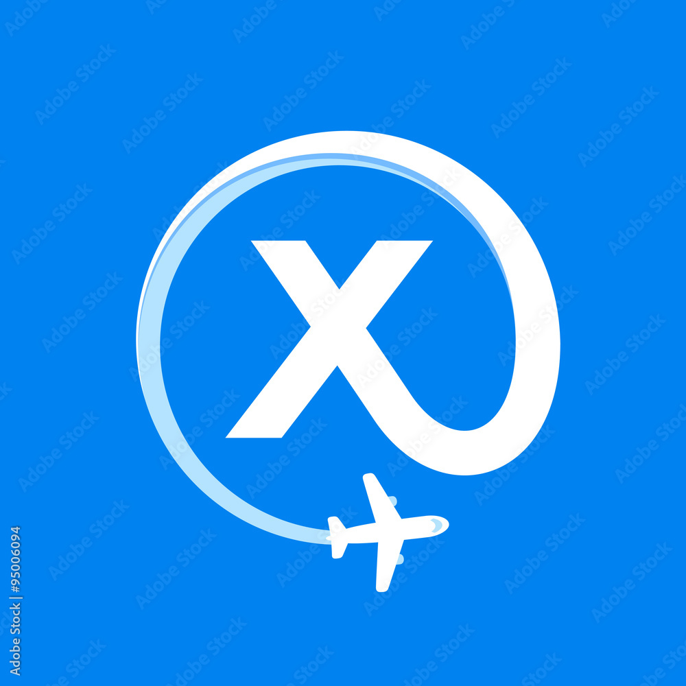 X letter with airline and plane. X letter with airline and plane.