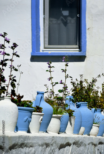 Flowerpots on a wall at famous tourism city Bodrum Turkey © COSPV