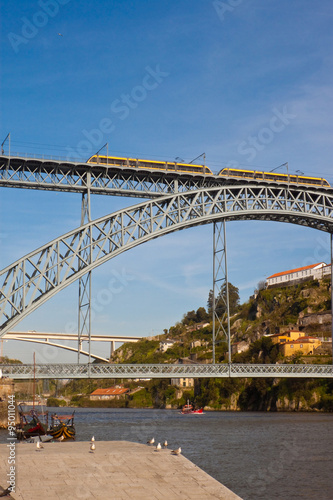 Porto metro train on Dom Luis I bridge
