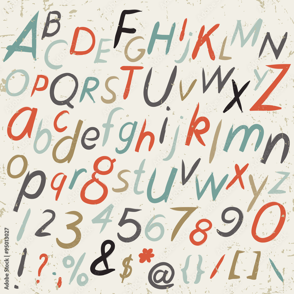 Hand drawn alphabet in retro style. ABC for your design.