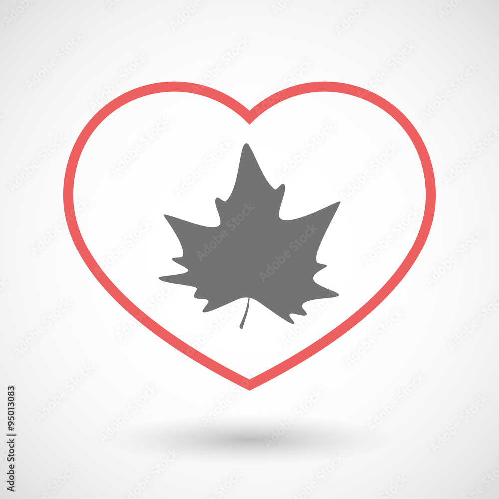 Line hearth icon with an autumn leaf tree Line hearth icon with an autumn leaf tree
