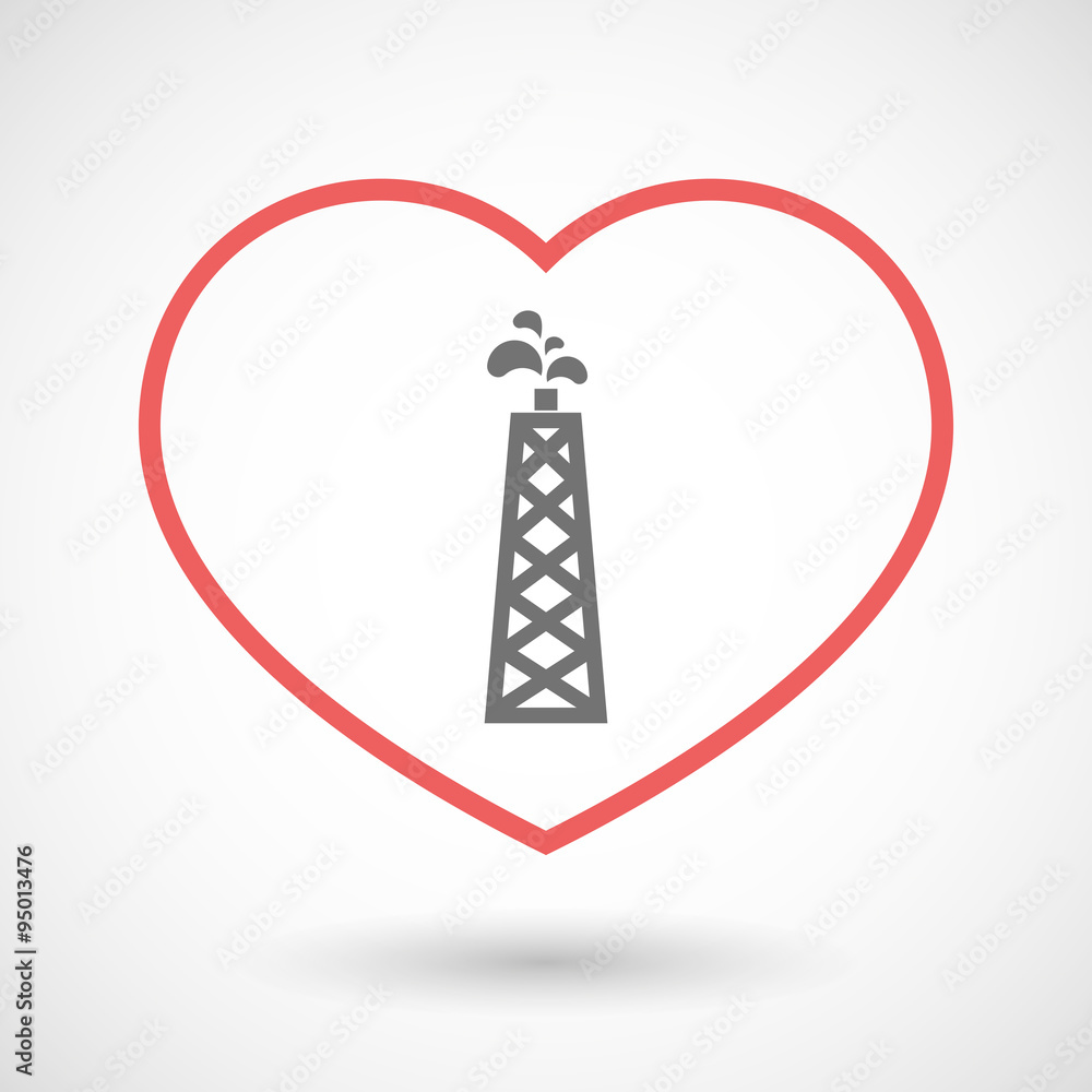 Line hearth icon with an oil tower Line hearth icon with an oil tower