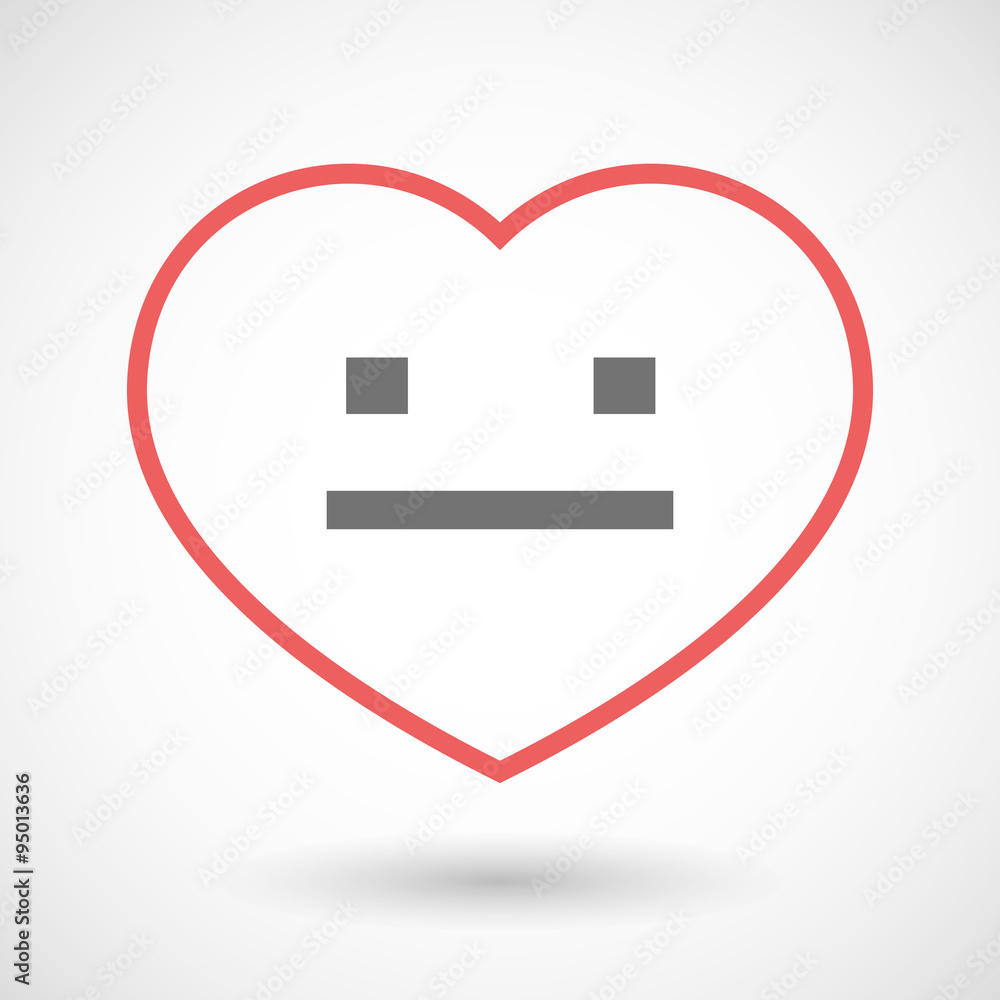 Line hearth icon with a emotionless text face Line hearth icon with a emotionless text face
