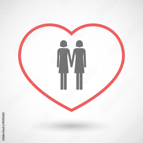Line hearth icon with a lesbian couple pictogram