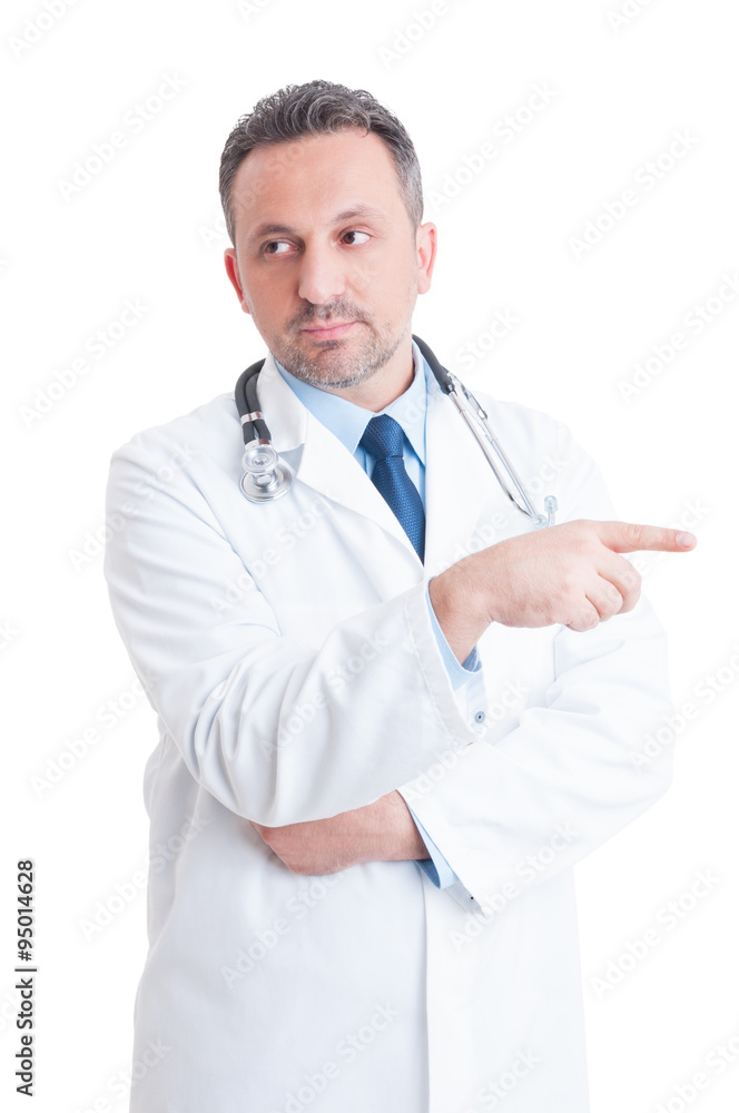 Doctor or medic making get inside the office gesture Doctor or medic making get inside the office gesture