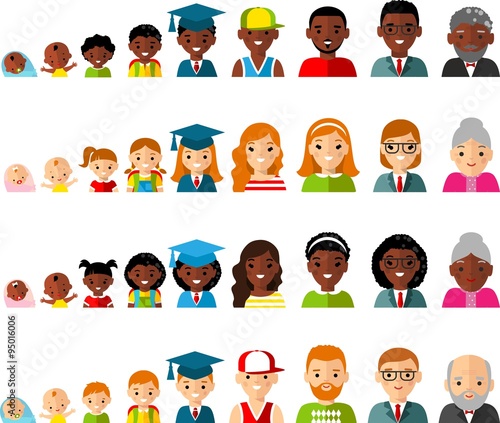 Set of age group avatars in colorful style
