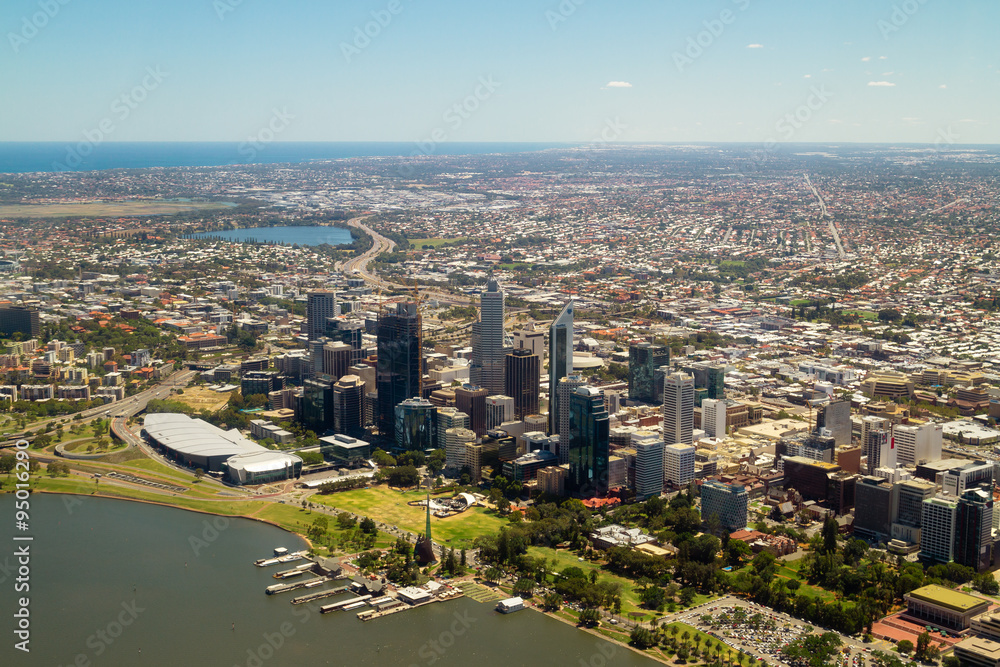 Aerial view of Perth city skyline, Western Australia 