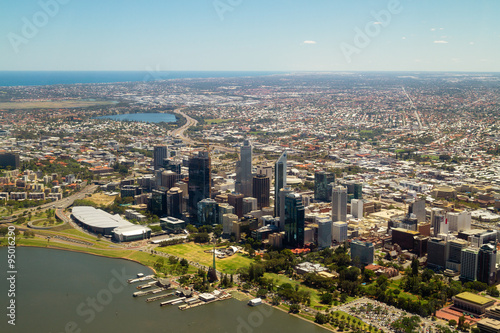 Fototapeta Naklejka Na Ścianę i Meble -  Aerial view of Perth city skyline, Western Australia 