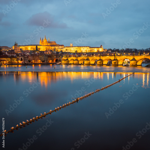 View of the famous Castle and Charles Bridge at Dawn.