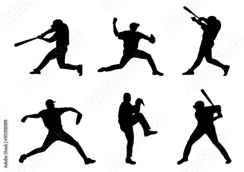 Set of Baseball Players Vector Silhouettes