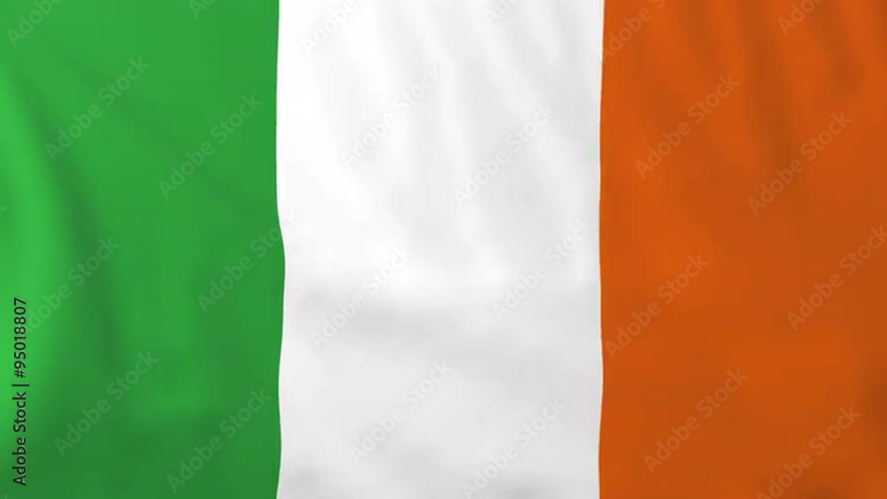 Flag of Ireland, slow motion waving. Rendered using official design and colors. Highly detailed fabric texture. Seamless loop in full 4K resolution. ProRes 422 codec. Flag of Ireland, slow motion waving. Rendered using official design and colors. Highly detailed fabric texture. Seamless loop in full 4K resolution. ProRes 422 codec.