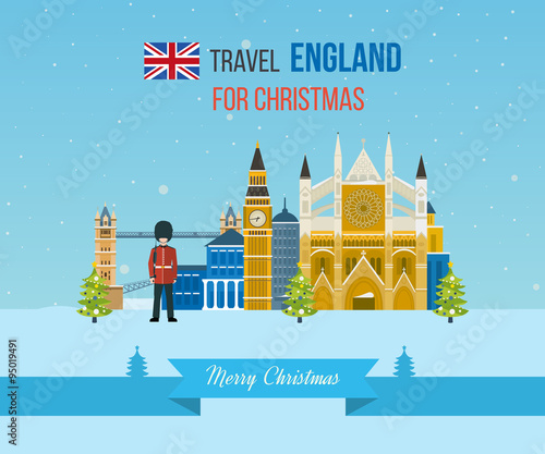 London, United Kingdom icons  travel concept. Merry Christmas greeting card
