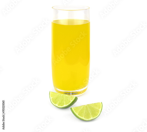 Glass of lime juice isolated on white background