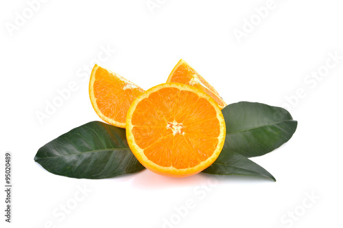 Slice of fresh orange on white background
