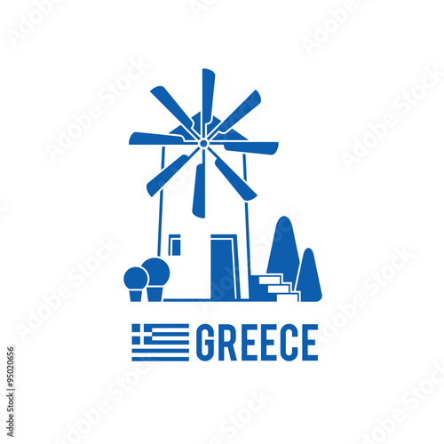 Greece architectural Landmark. Mill exterior icon