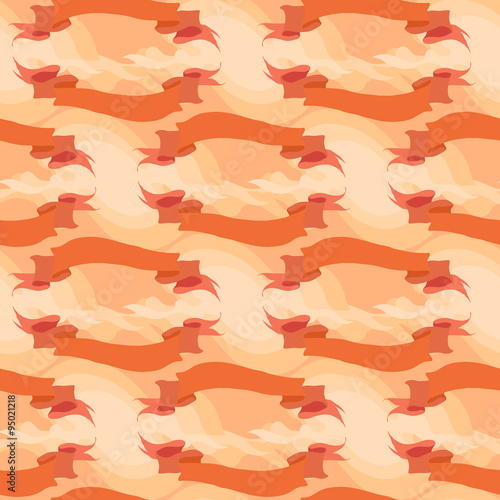 Orange ribbons seamless pattern on cream background