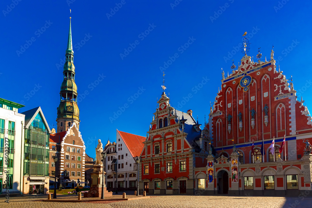 Fototapeta premium City Hall Square in the Old Town of Riga, Latvia