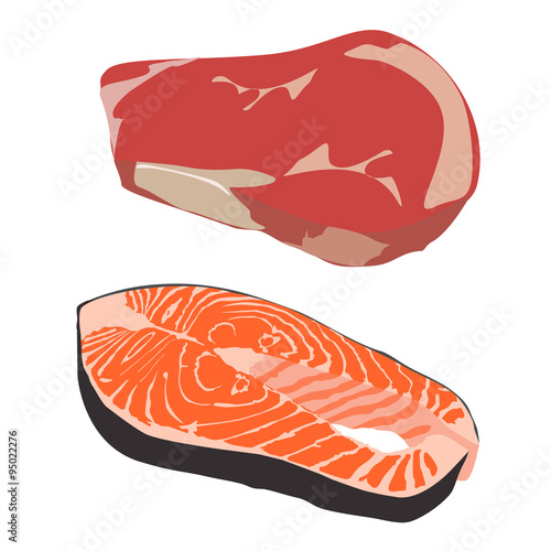 Beef and salmon steak