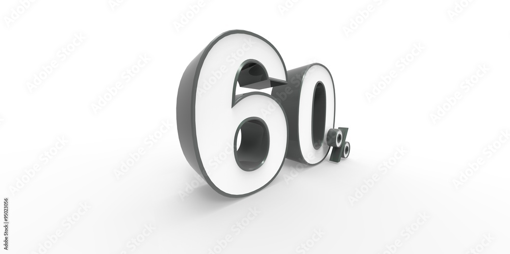 3D rendering of a white and gray black 60 percent letters on a white background 3D rendering of a white and gray black 60 percent letters on a white background