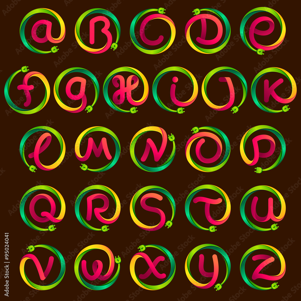 Alphabet letters with wire plug icon. Alphabet letters with wire plug icon.