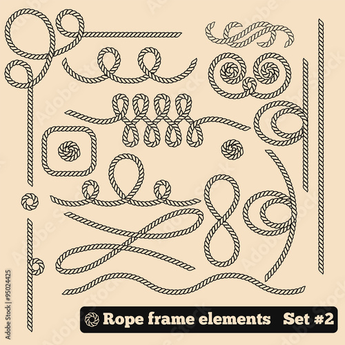 Rope frame line element. For sea style menu, photo. Vector
