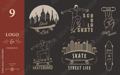Set Vector Retro Skateboarding Logo and Badge
