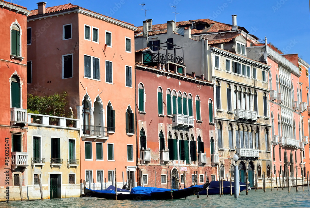 gondolas on water street in Venice
