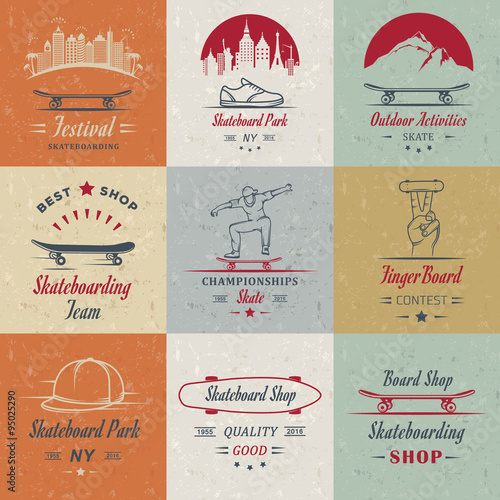 Set Vector Retro Skateboarding Logo and Badge