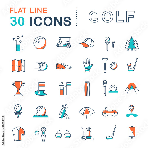 Set Vector Flat Line Icons Golf