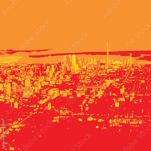 Canvas Print Aerial illustration of the city of Toronto, Ontario, Canada looking towards the downtown