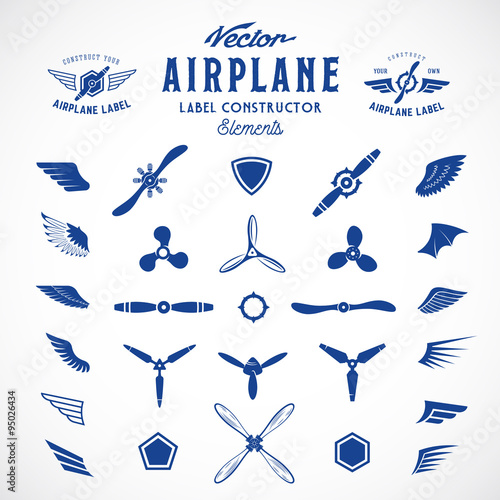 Abstract Vector Airplane Labels or Logos Construction Elements. Isolated