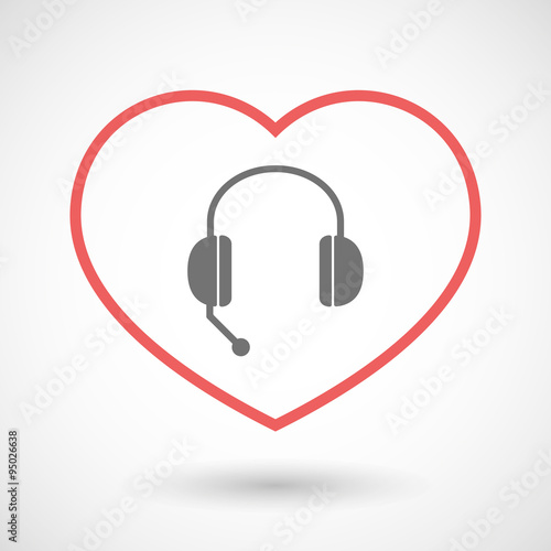 Line hearth icon with  a hands free phone device