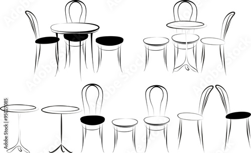 Set Viennese tables and chairs in the style of the sketch.