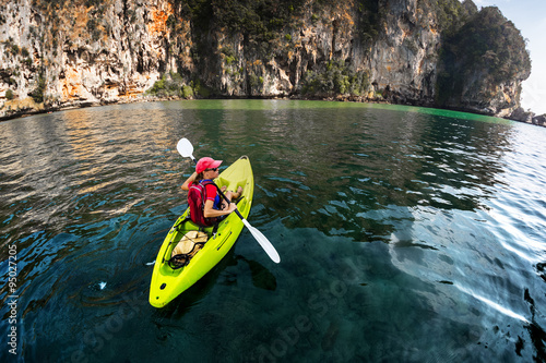 Kayaking near rocks