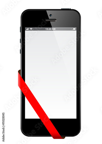Realistic mobile phone a gift for the holiday with ribbon 